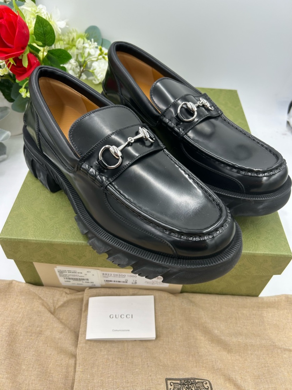 Men's Gucci, leather platform, lug sole horse bit loafers size 12 made in Italy - Picture 9 of 9